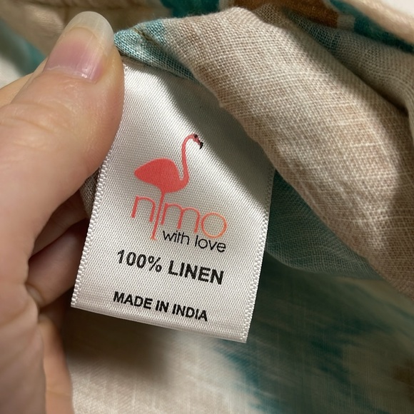 Nimo With Love 100% Linen Printed Pants XXL Tan & Teal - Picture 6 of 6